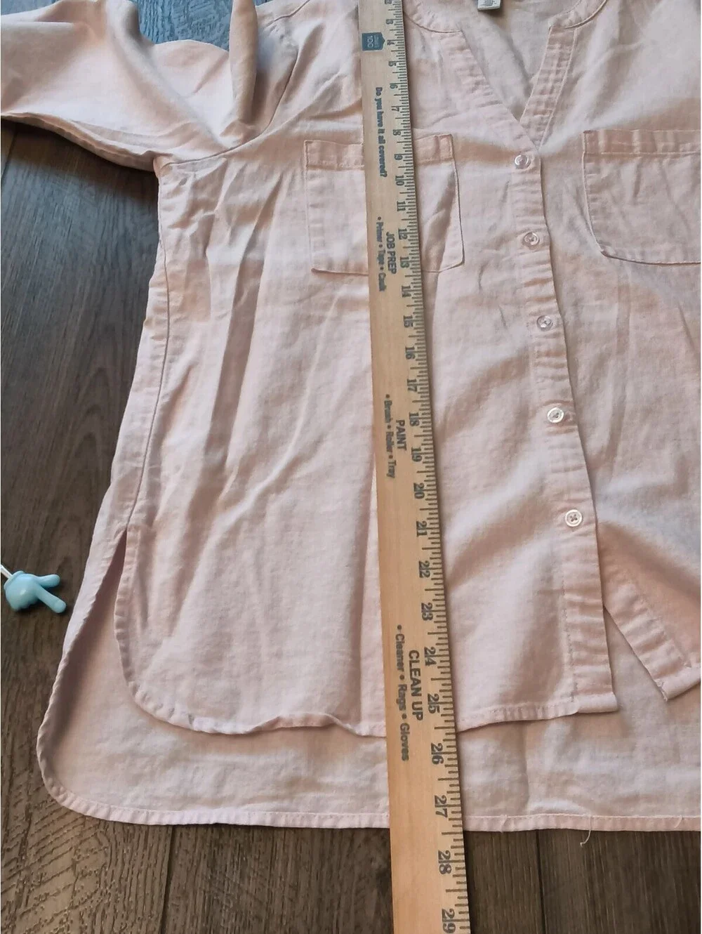 Nine West Light Pink Linen Blend Button-Up Shirt Front Pockets Split Neckline M